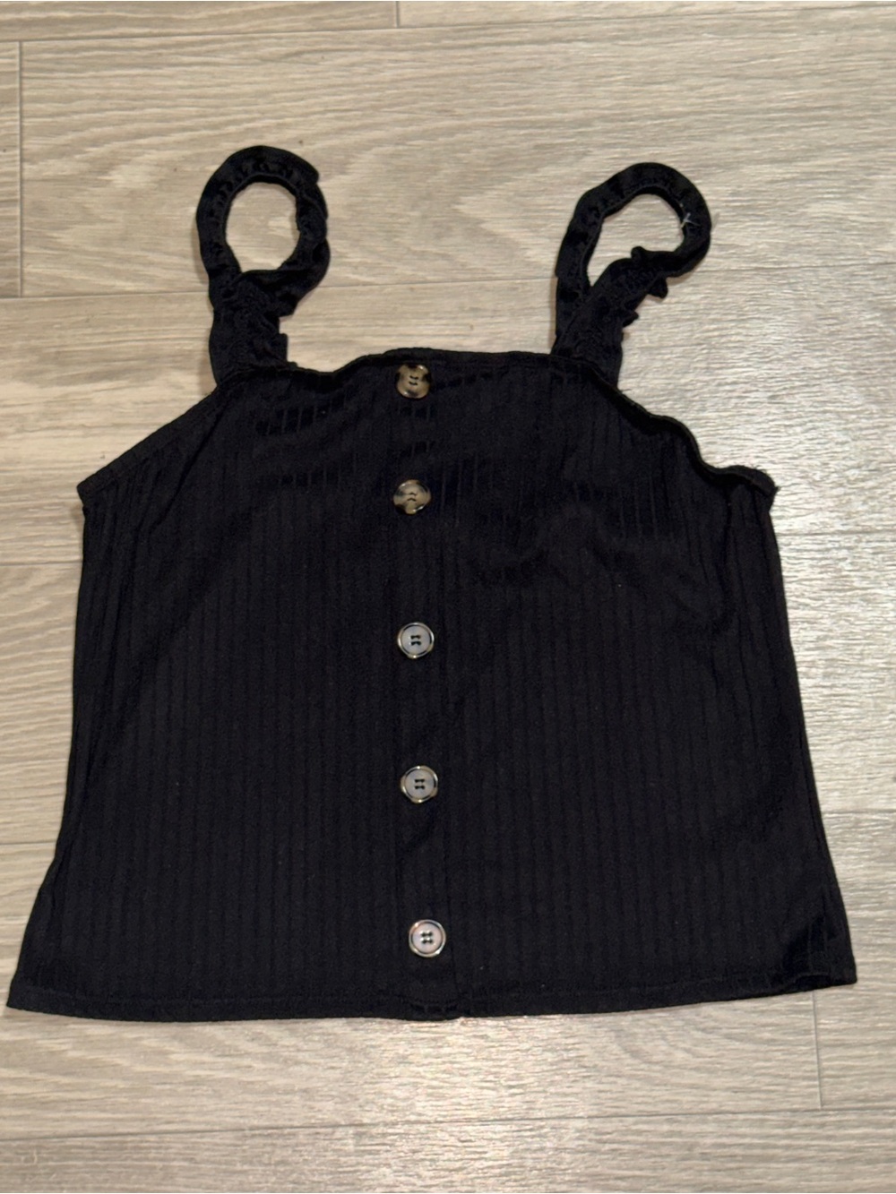 No Boundaries Black Ribbed Button-Front Camisole with Braided Straps